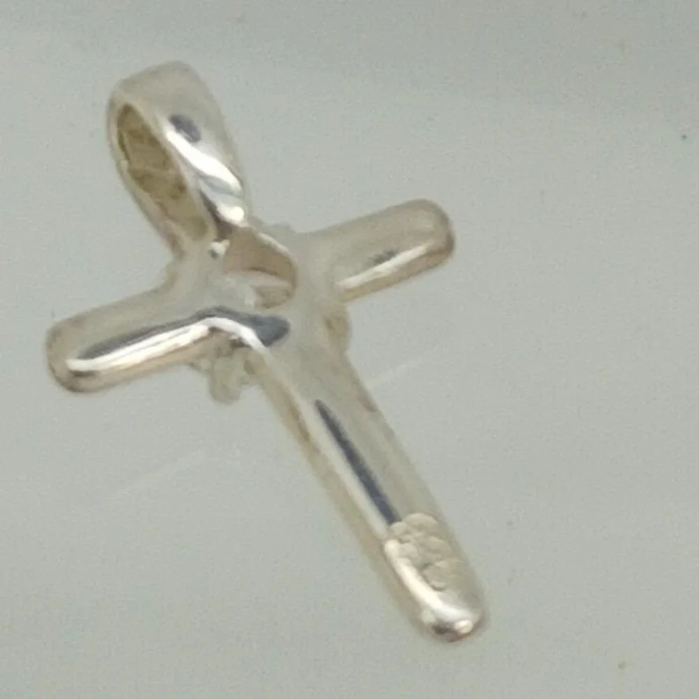 Sterling Silver 925 Cross Pendant Round Cubic Zirconia Religious Charm 0.75 Inch